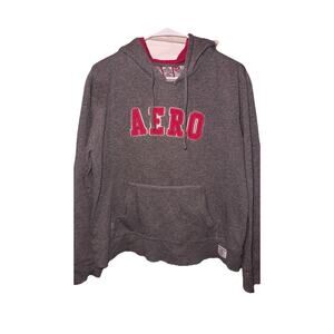 Vintage Aeropostale Gray & Pink Hoodie Size LG AERO Spellout Y2K Athleisure